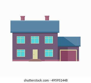 Happy house banner poster template. Exterior home icon symbol. Residential cottage. Part of series of modern buildings in flat design style. Real estate concept. Vector
