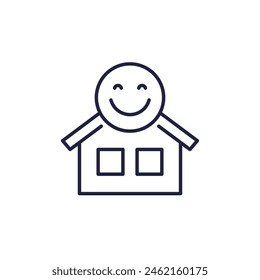 happy house icon, line vector