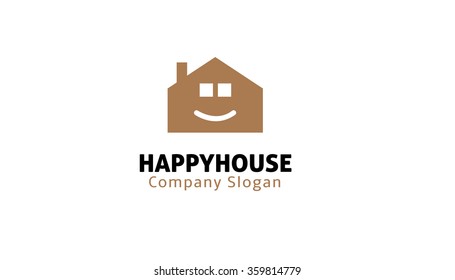 Happy House Logo Vector Symbol Design Illustration 