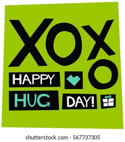 Happy Hug Day 12 February XOXO (Flat Style Vector Illustration Love Valentine Week Poster Design)