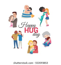 Happy Hug Day Background With Vector Cartoon Characters.