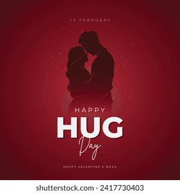 Happy Hug Day Post and Greeting Card. 12 February - Hug Day of Valentine's Week Vector Illustration