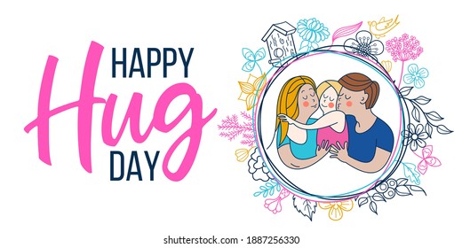 Feliz día del abrazo. Tarjeta de felicitación vectorial, ilustración.