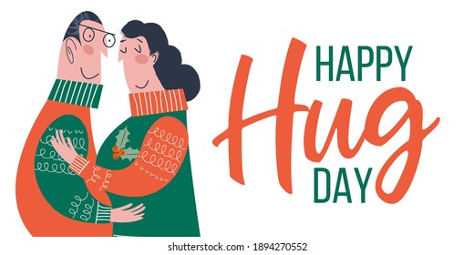 Happy hug day. Vector greeting card, illustration.