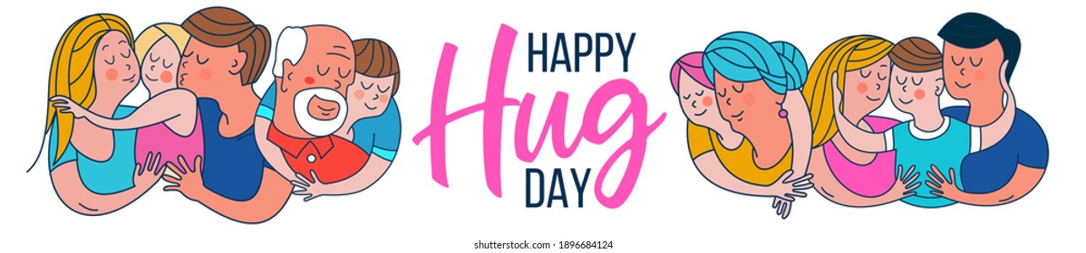 Happy hug day. Vector greeting card, illustration.