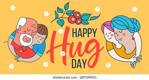 Happy hug day. Vector greeting card, illustration.