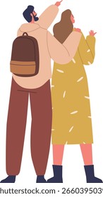 Feliz abraçando casal olhando para cima