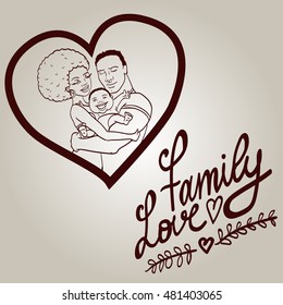 Happy hugging family gesturing with cheerful smile.