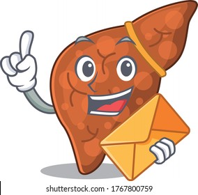 Happy human fibrosis liver mascot design concept with brown envelope