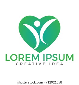 Happy Human heart shape logo design. Heart Care logo.
