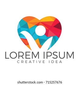 Happy Human heart shape logo design. Human Care logo.