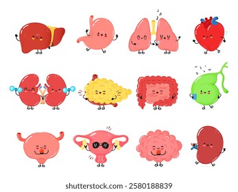 Happy Human Internal Organs Cute Cartoon Organ Characters in a Cheerful Illustration Set