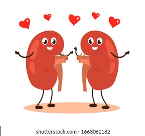 Happy human kidneys on a white background. Vector illustration.