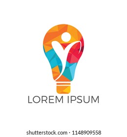Happy human and light bulb logo design. Concept for business solutions creativity innovation coaching and education. Human health sign.