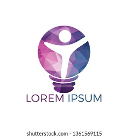 Happy human and light bulb logo design. Concept for business solutions creativity innovation coaching and education. Human health sign.