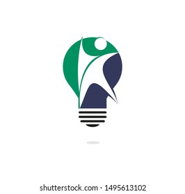 Happy human and light bulb logo design. Concept for business solutions creativity innovation coaching and education. Human health sign.