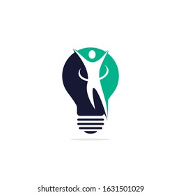 Happy human and light bulb logo design.