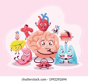 happy human organs cute cartoon