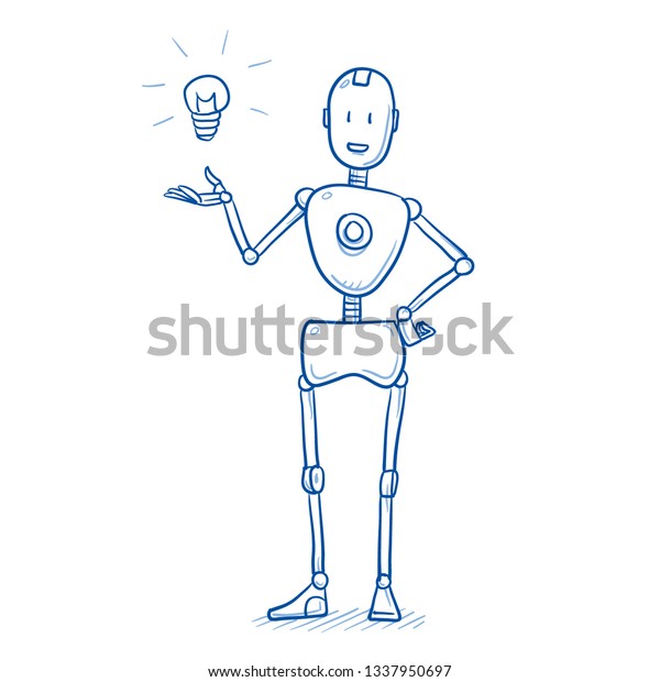 Happy Humanoid Robot Presenting Idea Light Stock Vector (Royalty Free ...