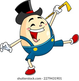 Happy Humpty Dumpty Egg Cartoon Character Walking. Vector Hand Drawn Illustration Isolated On Transparent Background