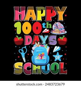 Happy Hundred day of school t shirt design. Editable 100th days t-shirt print and other uses.