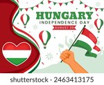 Happy Hungary Independence Day Vector Illustration featuring the Hungarian Waving Flag Background for National Holiday Flat Style Cartoon Background