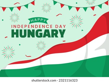 Happy Hungary Independence Day Vector Illustration with Hungarian Waving Flag Background in National Holiday Flat Cartoon Hand Drawn Templates