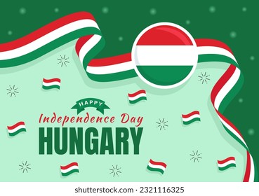 Happy Hungary Independence Day Vector Illustration with Hungarian Waving Flag Background in National Holiday Flat Cartoon Hand Drawn Templates