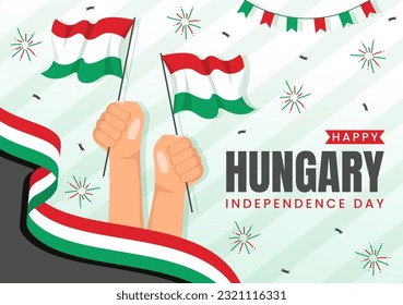 Schöne ungarische Independence Day-Vektorgrafik mit ungarischer Waving-Flag-Hintergrund in National Holiday Flat Cartoon handgezeichnet Vorlagen