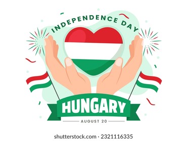 Happy Hungary Independence Day Vector Illustration with Hungarian Waving Flag Background in National Holiday Flat Cartoon Hand Drawn Templates