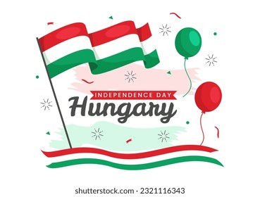 Happy Hungary Independence Day Vector Illustration with Hungarian Waving Flag Background in National Holiday Flat Cartoon Hand Drawn Templates