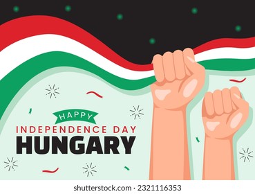 Schöne ungarische Independence Day-Vektorgrafik mit ungarischer Waving-Flag-Hintergrund in National Holiday Flat Cartoon handgezeichnet Vorlagen