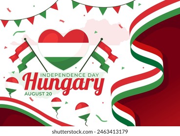 Happy Hungary Independence Day Vector Illustration featuring the Hungarian Waving Flag Background for National Holiday Flat Style Cartoon Background
