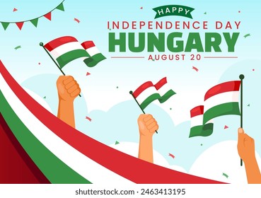 Happy Hungary Independence Day Vector Illustration featuring the Hungarian Waving Flag Background for National Holiday Flat Style Cartoon Background
