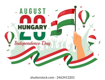 Happy Hungary Independence Day Vector Illustration featuring the Hungarian Waving Flag Background for National Holiday Flat Style Cartoon Background