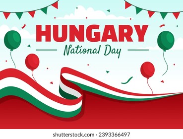 Happy Hungary National Day Vector Illustration on 15th of March with Hungary Flag in Flat Holiday Celebration Cartoon Background Design