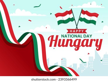 Happy Hungary National Day Vector Illustration on 15th of March with Hungary Flag in Flat Holiday Celebration Cartoon Background Design