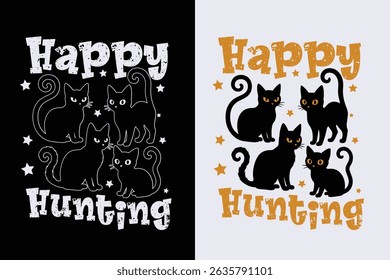 Happy Hunting Black Cat Halloween Silhouette Clipart