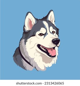 happy husky in a portrait pose happy smiling flat vector illustrations