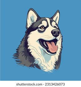 happy husky in a portrait pose happy smiling flat vector illustrations