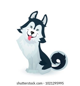 Happy husky puppy, cartoon dog character design 