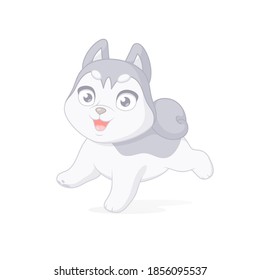 Happy husky puppy running. Cartoon vector illustration isolated on white background.