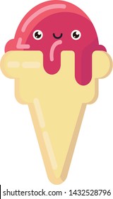 Happy ice cream cartoon doodle color flat style