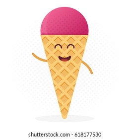 Happy Ice Cream Characters with hands and smile vector illustration.