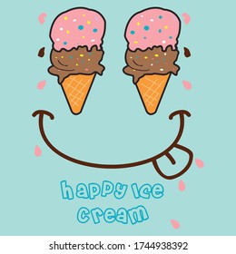 happy ice cream characters with lick and smile vector image