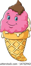 Happy ice cream with cone cartoon character