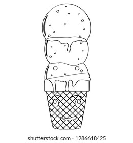 Happy ice cream cone outline. Vector illustration design
