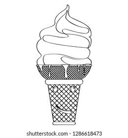 Happy ice cream cone outline. Vector illustration design