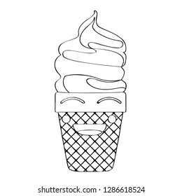 Happy ice cream cone outline. Vector illustration design