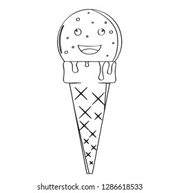 Happy ice cream cone outline. Vector illustration design